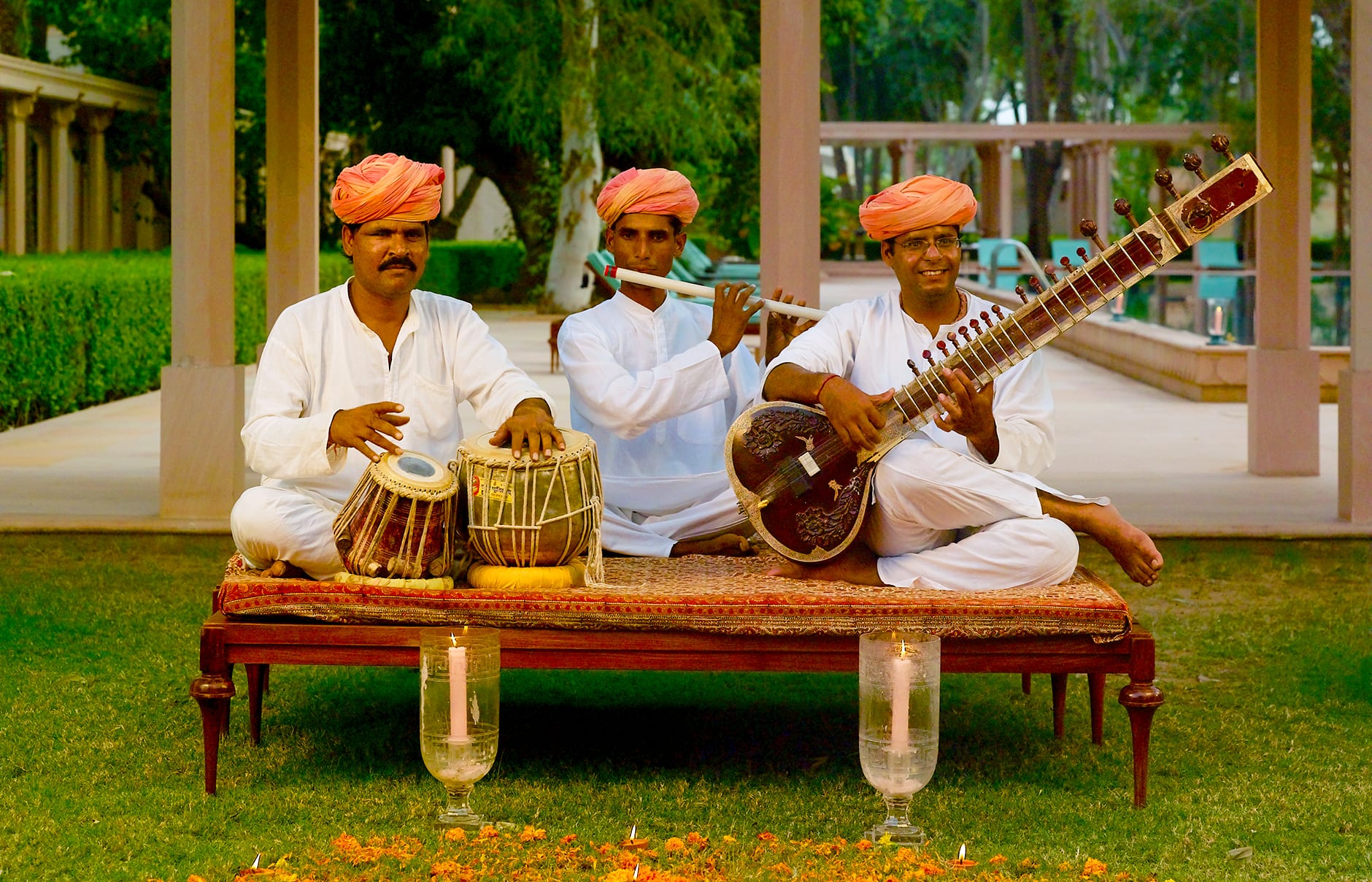 Musicians. Amanbagh, Alwar, Rajasthan, India. Luxury Hotel Review by TravelPlusStyle. Photo © Aman Resorts