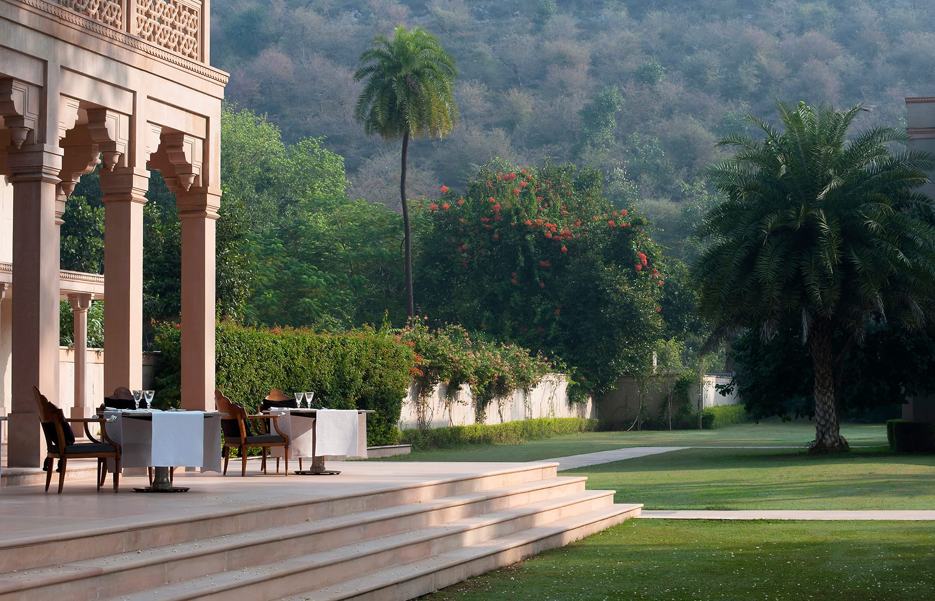 Restaurant Terrace. Amanbagh, Alwar, Rajasthan, India. Luxury Hotel Review by TravelPlusStyle. Photo © Aman Resorts