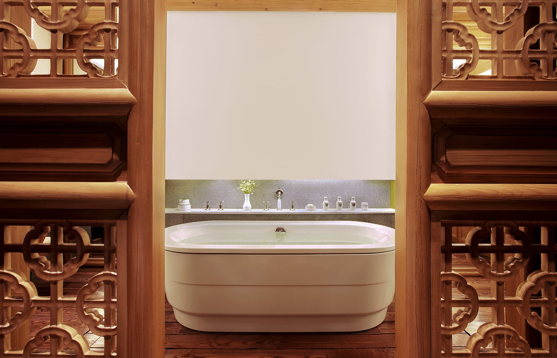 Amandayan - Deluxe Suite Bath. Amandayan, Lijiang, China. Luxury Hotel Review by TravelPlusStyle. Photo © Aman Resorts