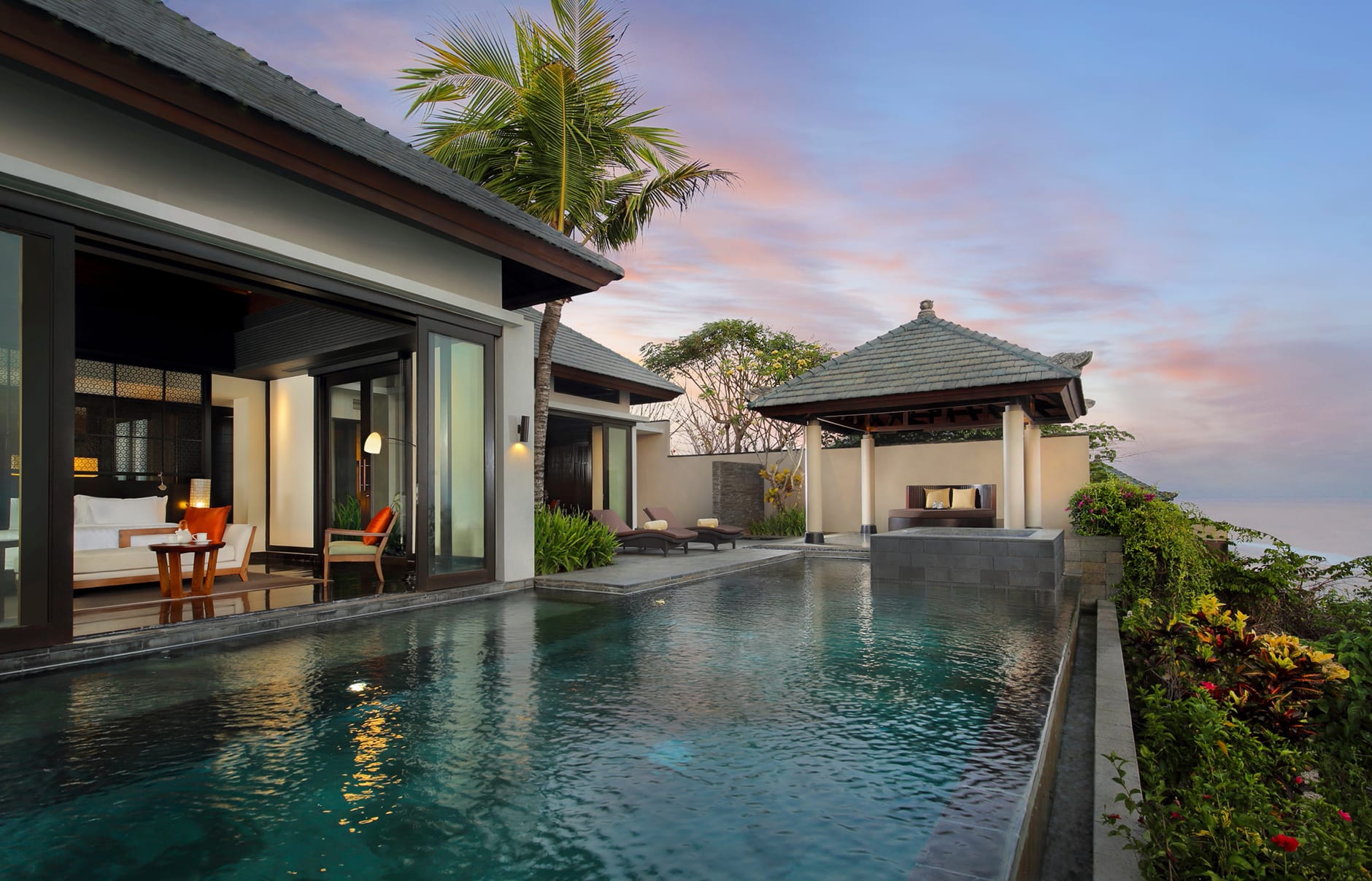 Umana Bali, LXR Hotels & Resorts, Bali, Indonesia. Hotel Review by TravelPlusStyle. Photo © Hilton 70603352-h1-pool_villa_sea_exterior