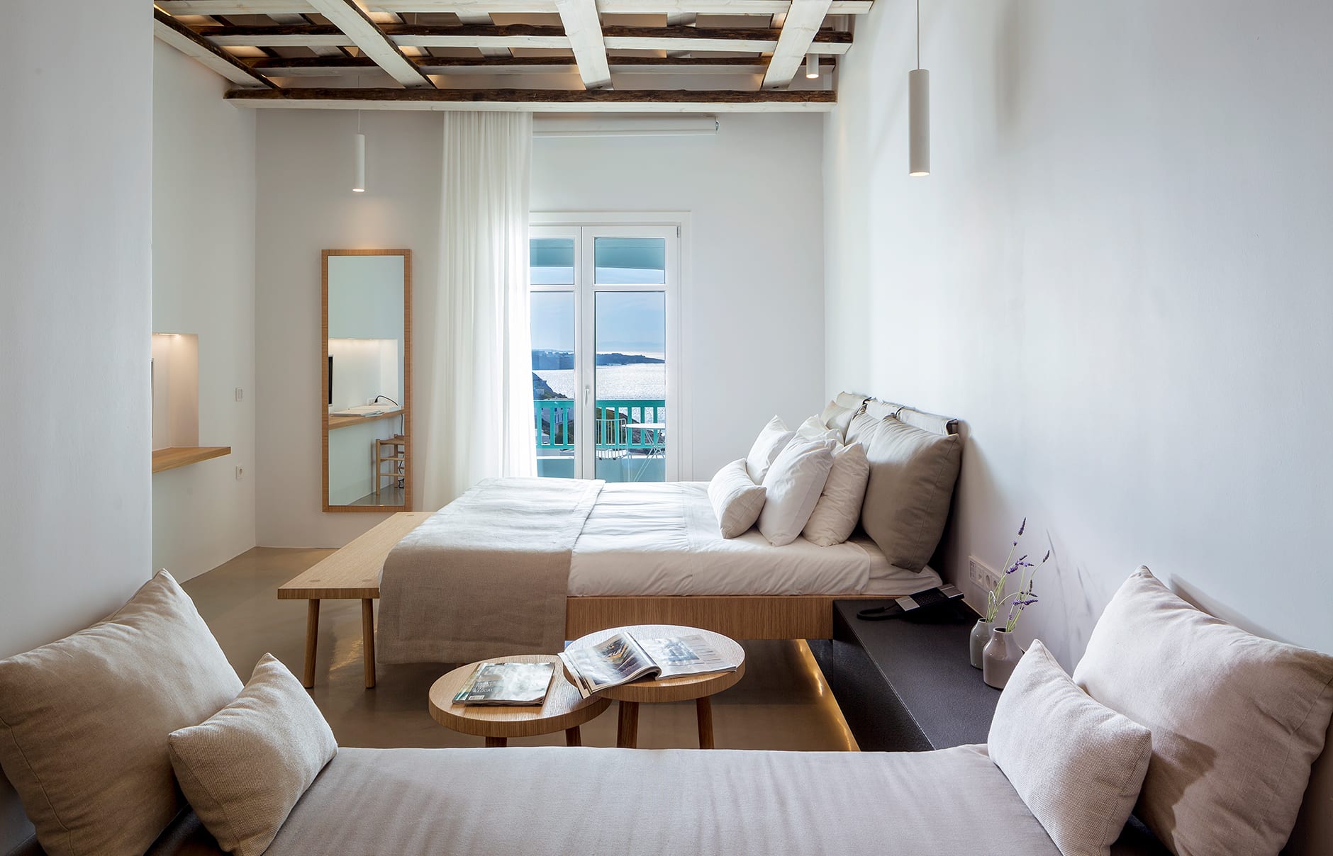 Bachelor Suite. Bill & Coo Mykonos, Greece. Hotel Review by TravelPlusStyle. Photo © Bill & Coo Mykonos