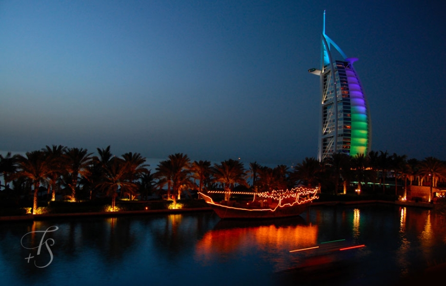 The iconic Burj-Al-Arab at Night © Travel+Style