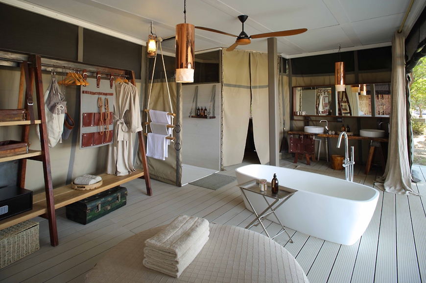 Bathroom. Chinzombo Camp, Zambia. travelplusstyle.com