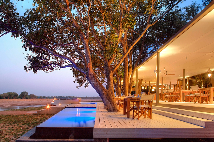 Dining area. Chinzombo Camp, Zambia. travelplusstyle.com
