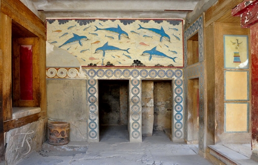 The dolphin mural in the Knossos palace. Crete, Greece. © Travel+Style