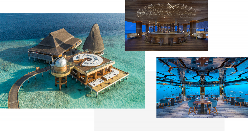 The underwater restaurant at Anantara Kihavah Maldives Villas.