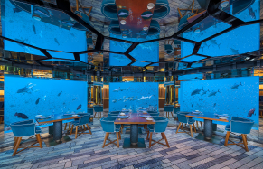 The underwater restaurant at Anantara Kihavah Maldives Villas. 