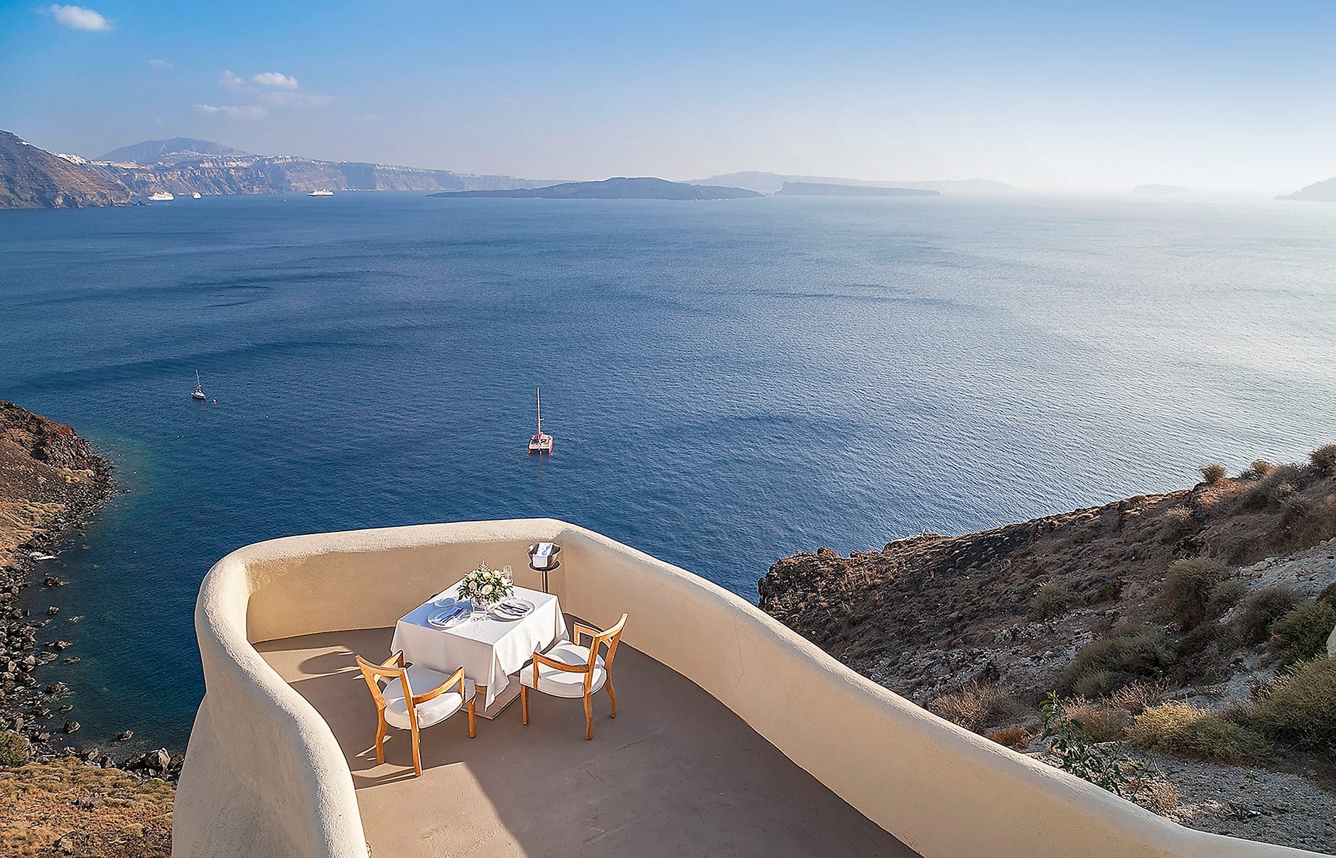 Mystique, Santorini, Greece. Hotel Review by TravelPlusStyle. Photo © Marriott International