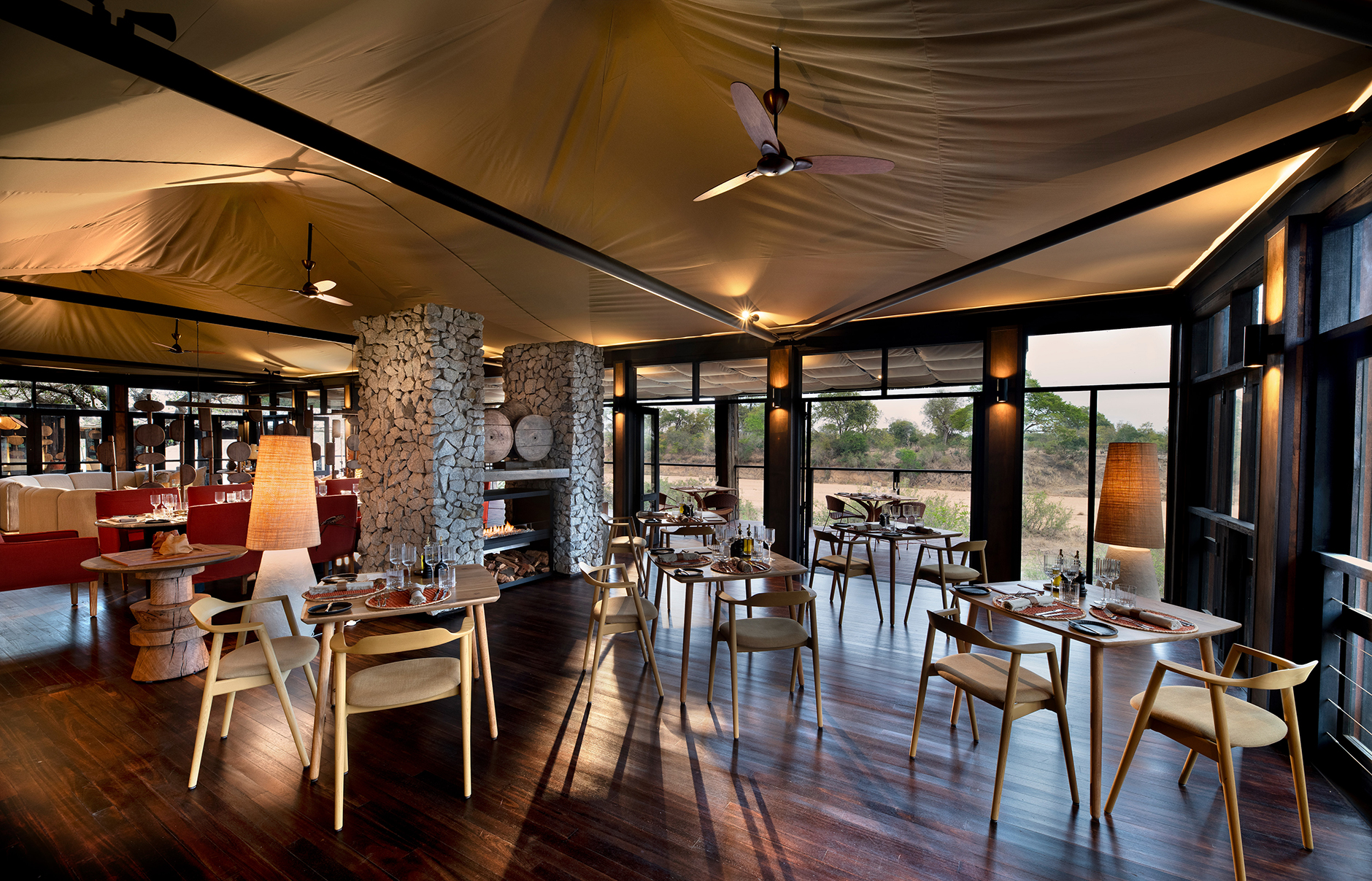 andBeyond Ngala Tented Camp, Kruger National Park, South Africa. Review by TravelPlusStyle. Photo © andBeyond South-Africa-Ngala-Tented-Camp-inside-dining-room