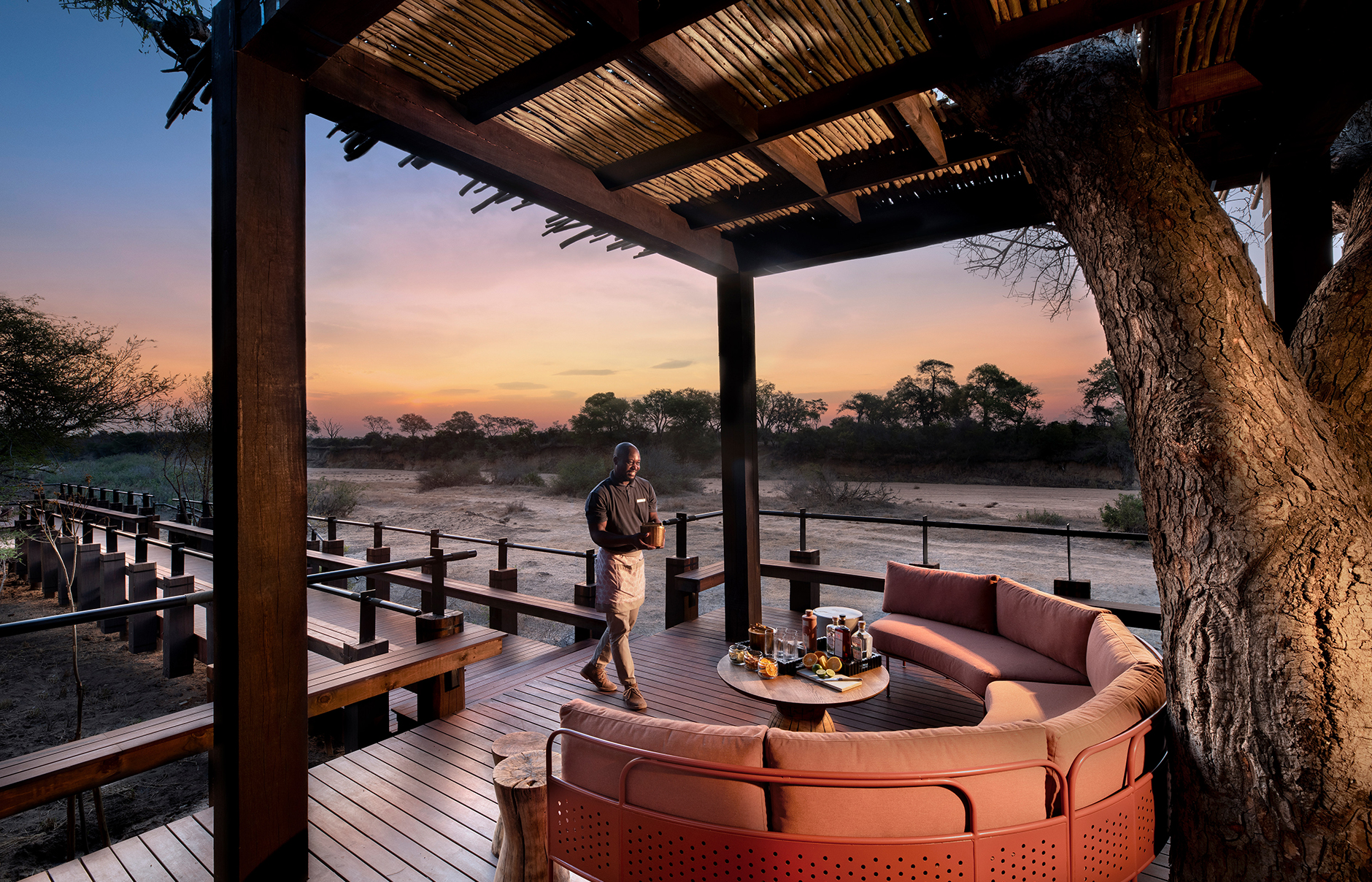 andBeyond Ngala Tented Camp, Kruger National Park, South Africa. Review by TravelPlusStyle. Photo © andBeyond South-Africa-Ngala-Tented-Camp-main-area-overlooking-the-Timbavati-riverbed-2