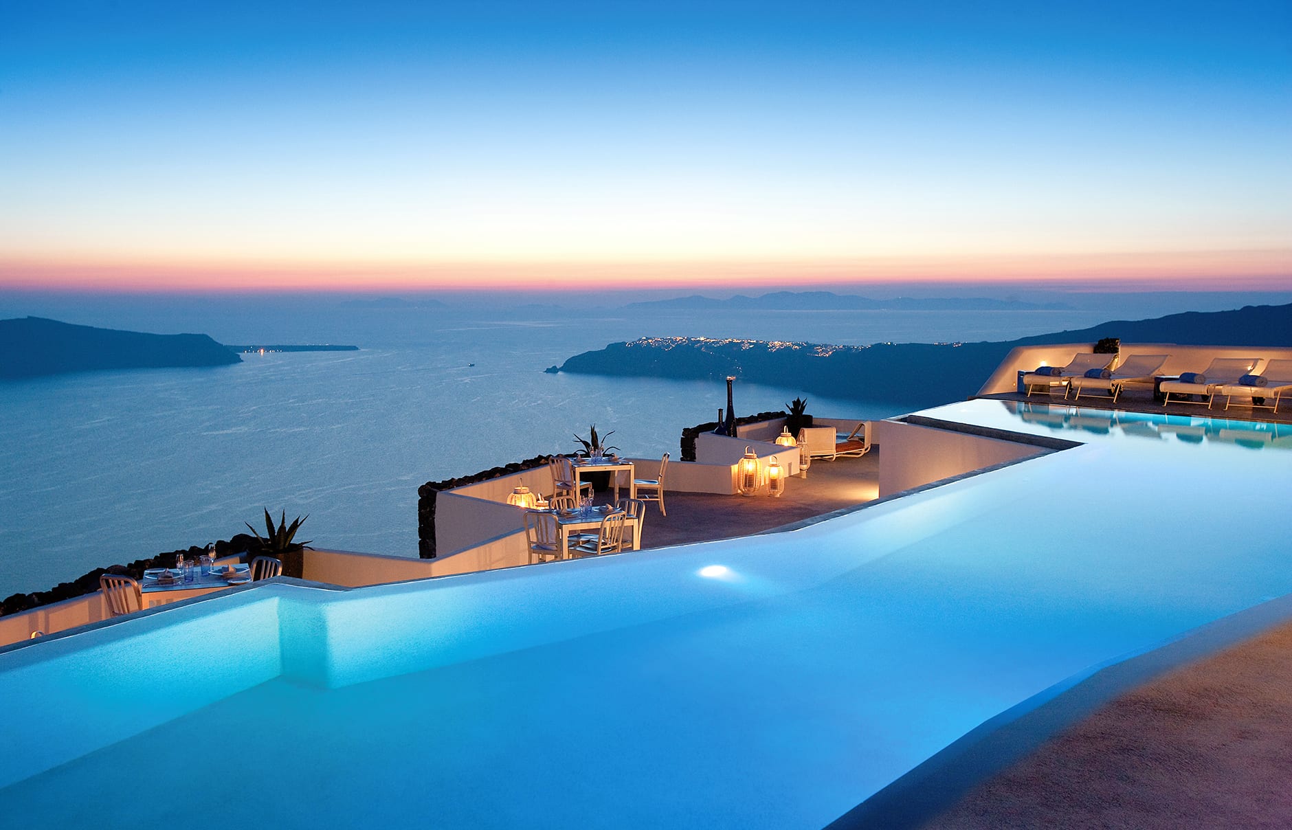 Infinity pool. Grace Hotel Santorini, Greece. Luxury Hotel Review by TravelPlusStyle. Photo © Auberge Resorts Collection