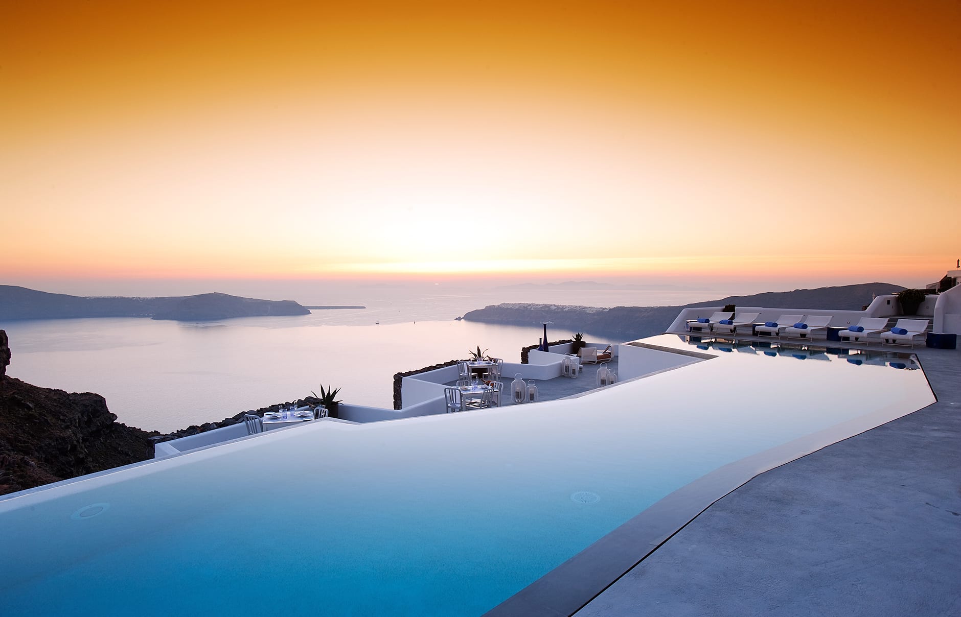 Infinity pool. Grace Hotel Santorini, Greece. Luxury Hotel Review by TravelPlusStyle. Photo © Auberge Resorts Collection