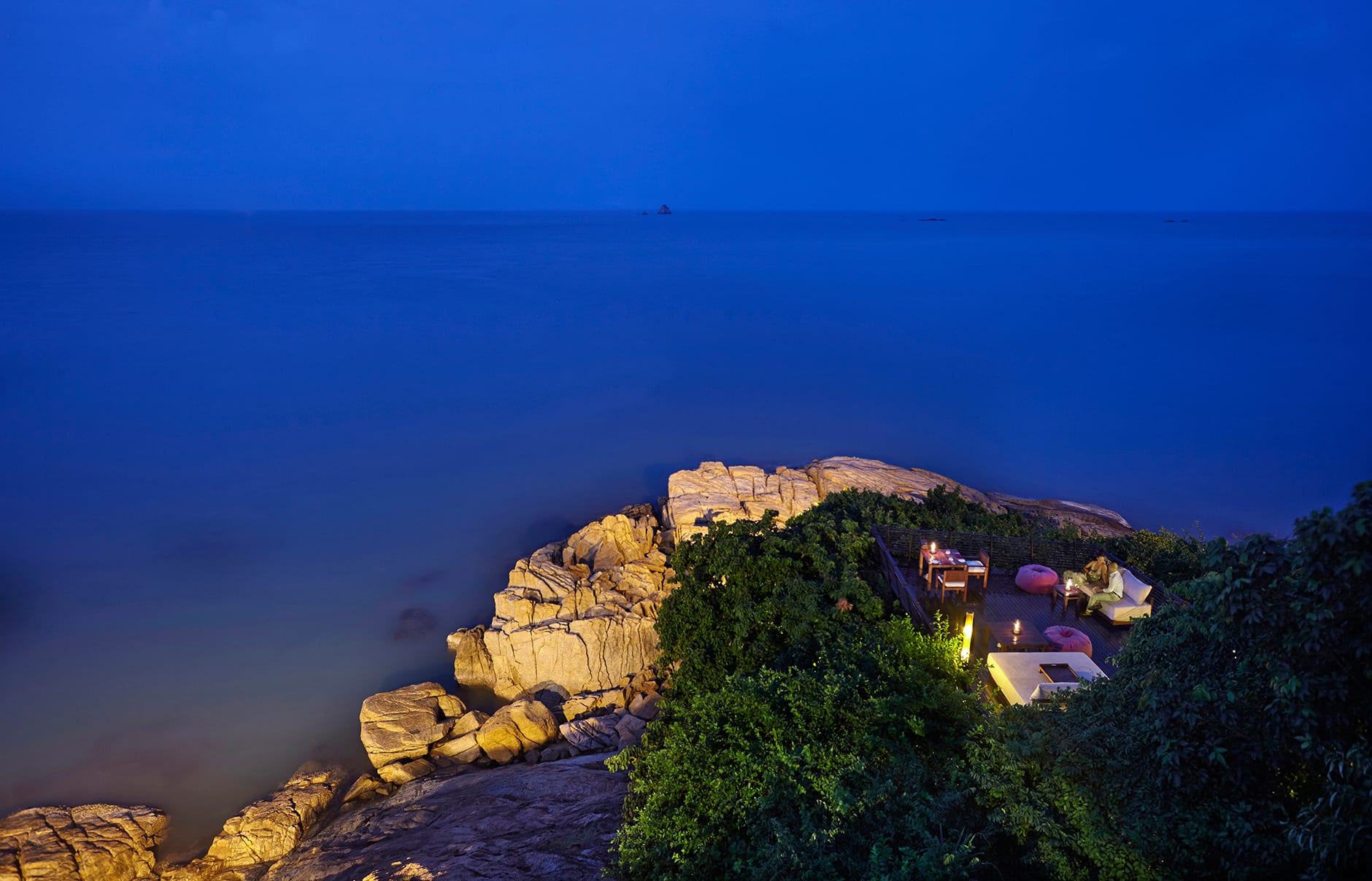 Dining on the Rocks. Six Senses Samui, Thailand. Hotel Review by TravelPlusStyle. Photo © Six Senses Resorts & Spas