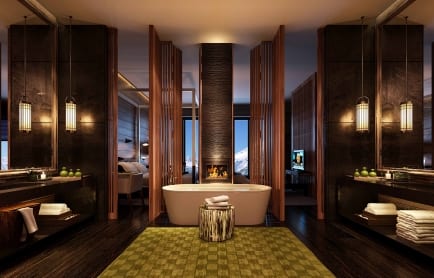 Bathroom. The Chedi Andermatt, Switzerland. © GHM