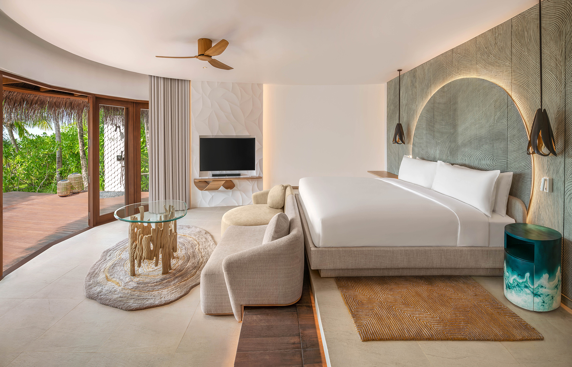 W Maldives, Fesdu Island, Maldives. Hotel Review by TravelPlusStyle. Photo © Marriott International W-Maldives-Escape-Beach-One-Bedroom-Villa-Bedroom-1