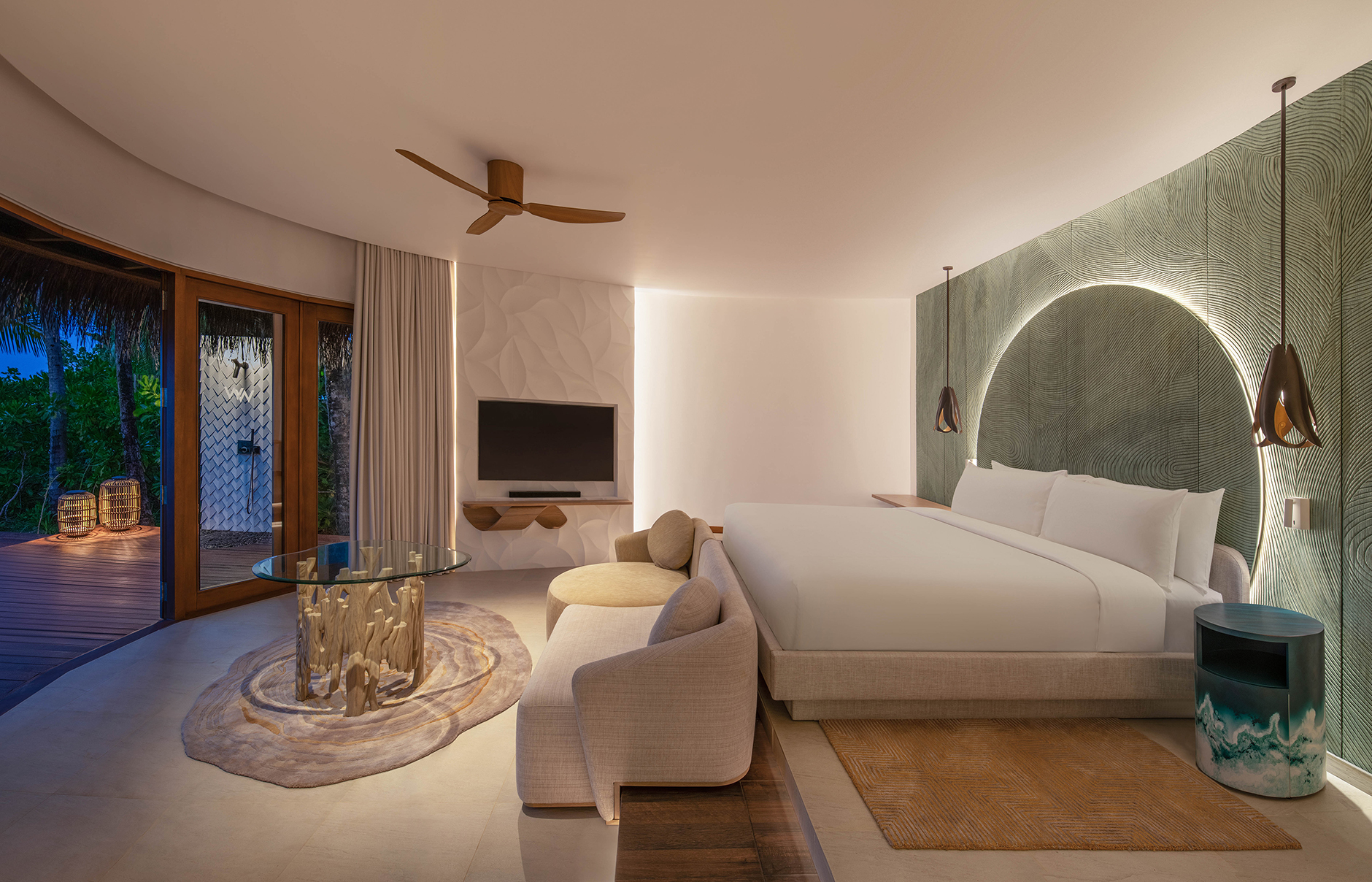 W Maldives, Fesdu Island, Maldives. Hotel Review by TravelPlusStyle. Photo © Marriott International W-Maldives-Escape-Beach-One-Bedroom-Villa-Bedroom-2