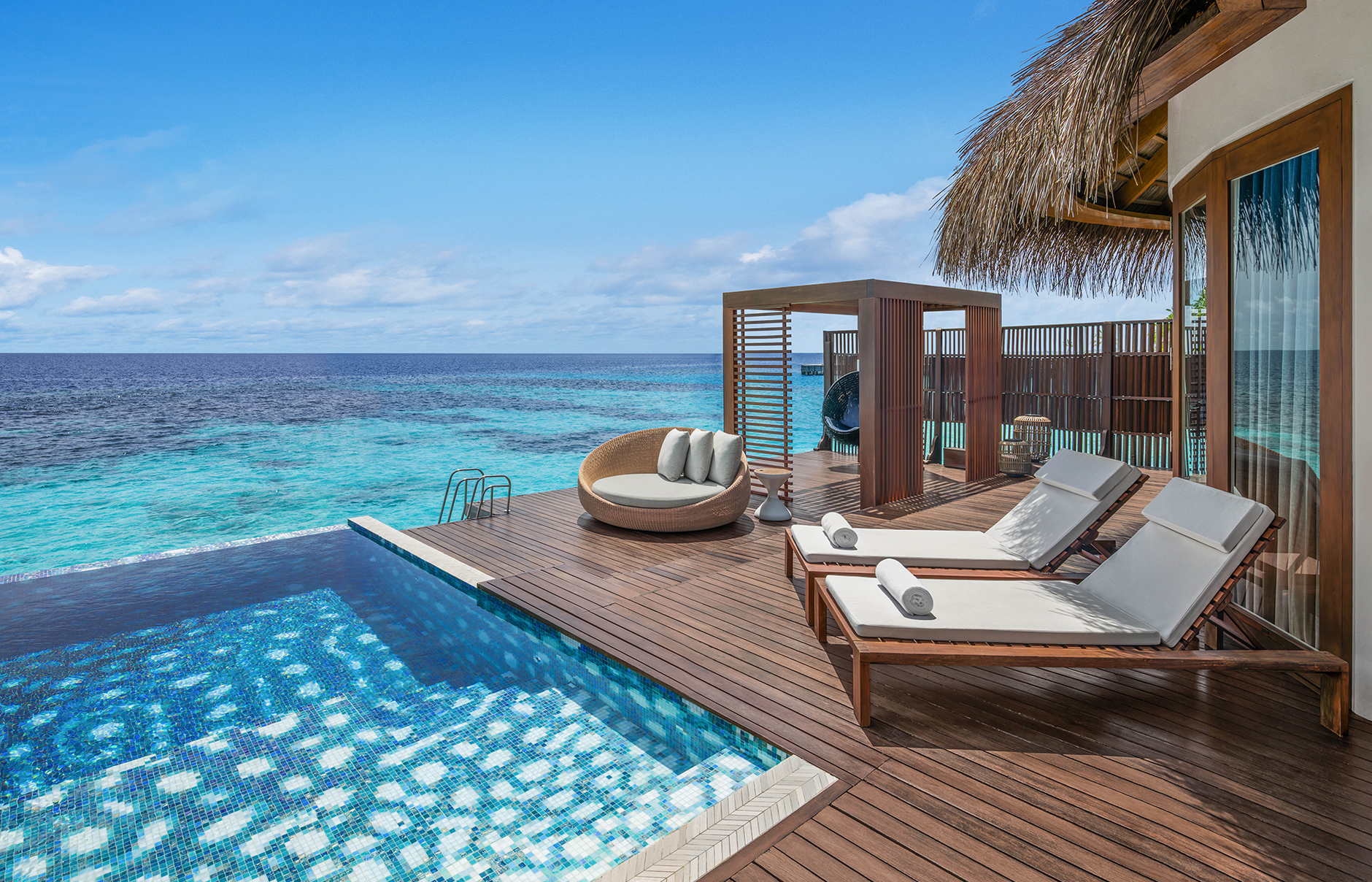 W Maldives, Fesdu Island, Maldives. Hotel Review by TravelPlusStyle. Photo © Marriott International W-Maldives-Premier-One-Bedroom-Villa-Outdoor-Deck-2