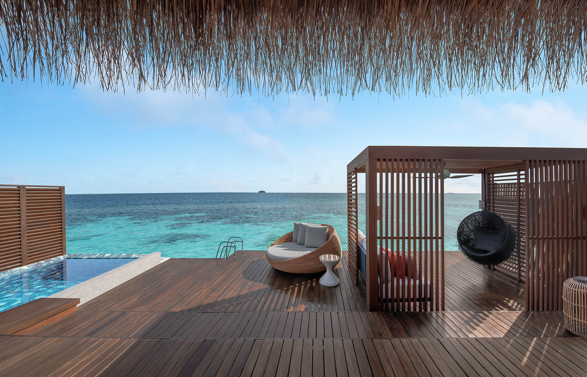 W Maldives, Fesdu Island, Maldives. Hotel Review by TravelPlusStyle. Photo © Marriott International W-Maldives-Premier-Overwater-One-Bedroom-Villa-Outdoor-Deck-1