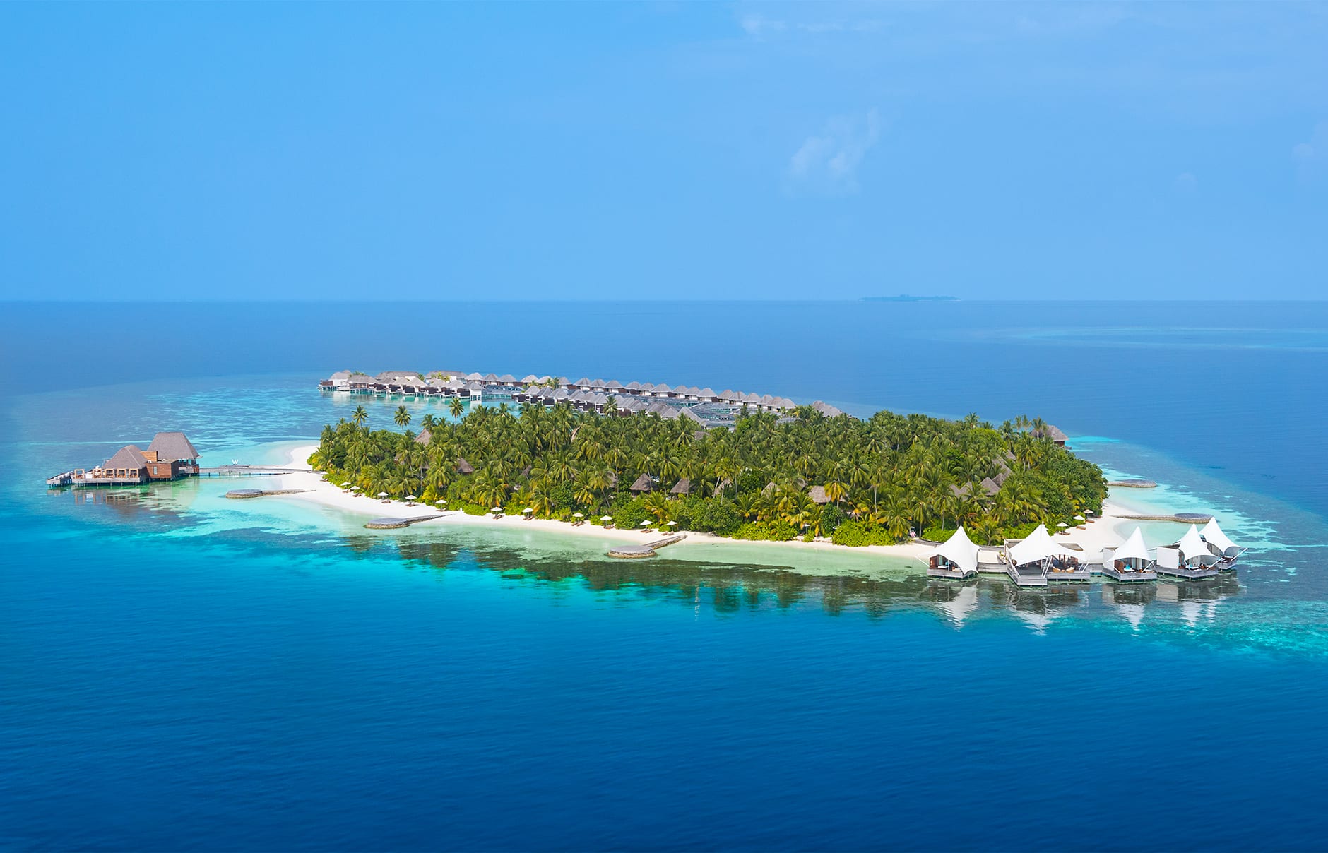 Aerial view. W Maldives, Fesdu Island, Maldives. Hotel Review by TravelPlusStyle. Photo © Marriott International