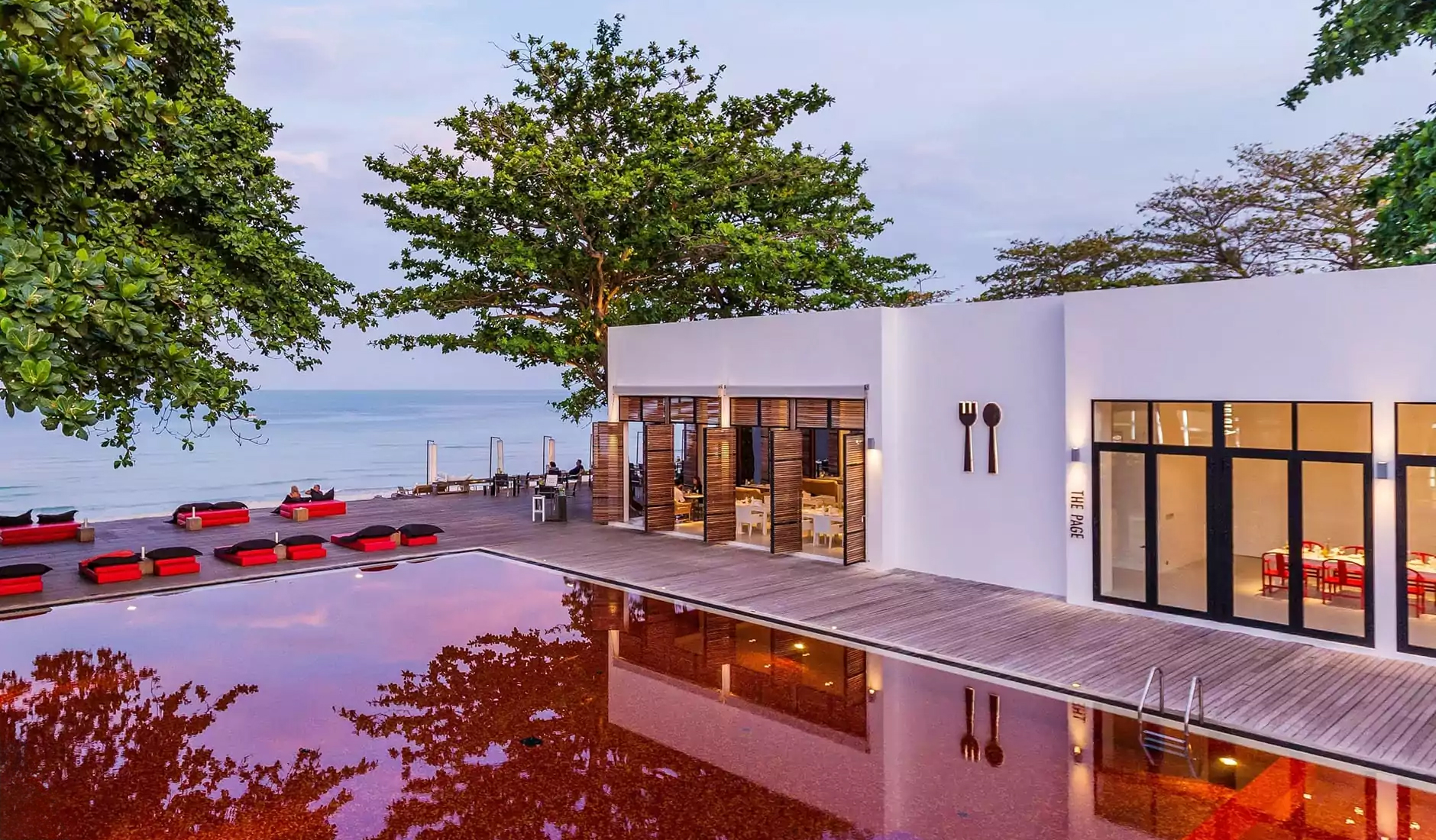 The iconic blood-red swimming pool