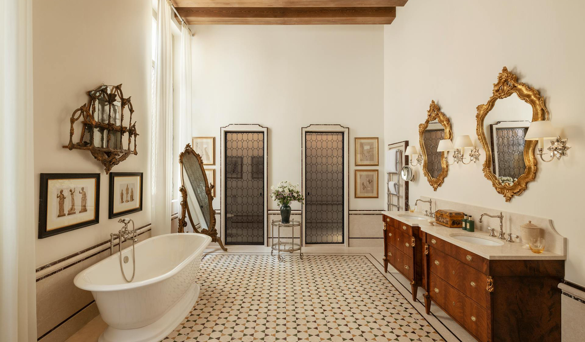 Marble bathroom in a luxury suite at Airelles Palladio Venezia