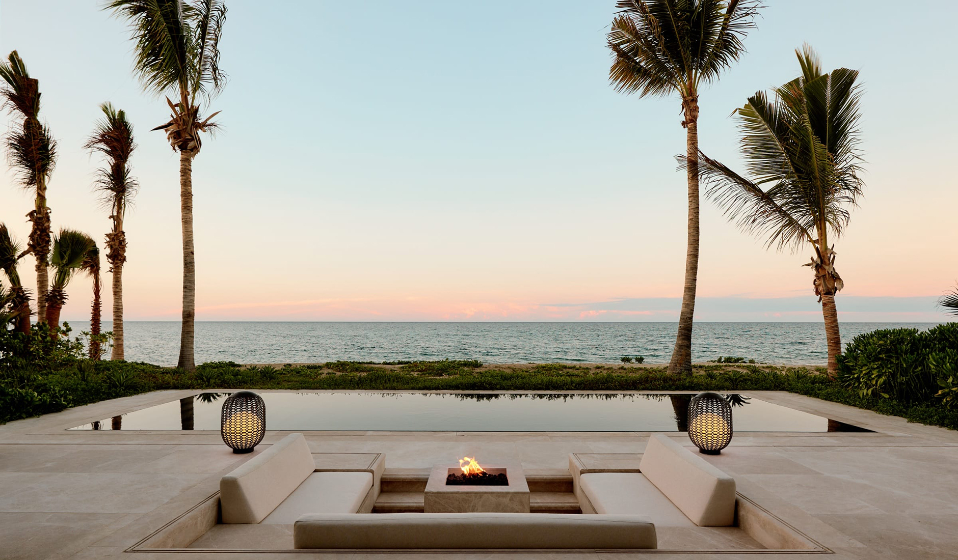Exterior view of a luxury beachfront casita at Amanvari resort, featuring a private sun deck, panoramic Sea of Cortez views, and direct beach access.
