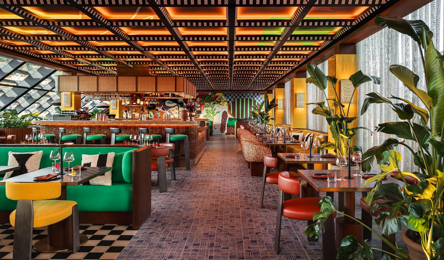 Restaurant interior at Andaz Lisbon with contemporary furnishings and warm materials