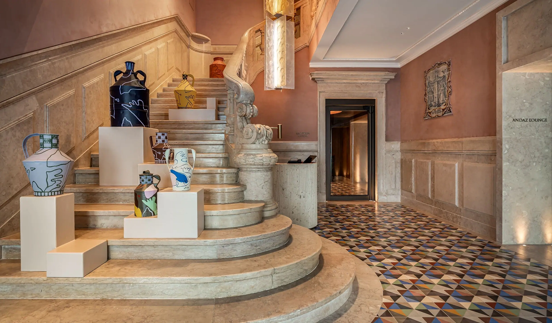 Staircase at Andaz Lisbon, showcasing the hotel’s architectural details and refined interior design