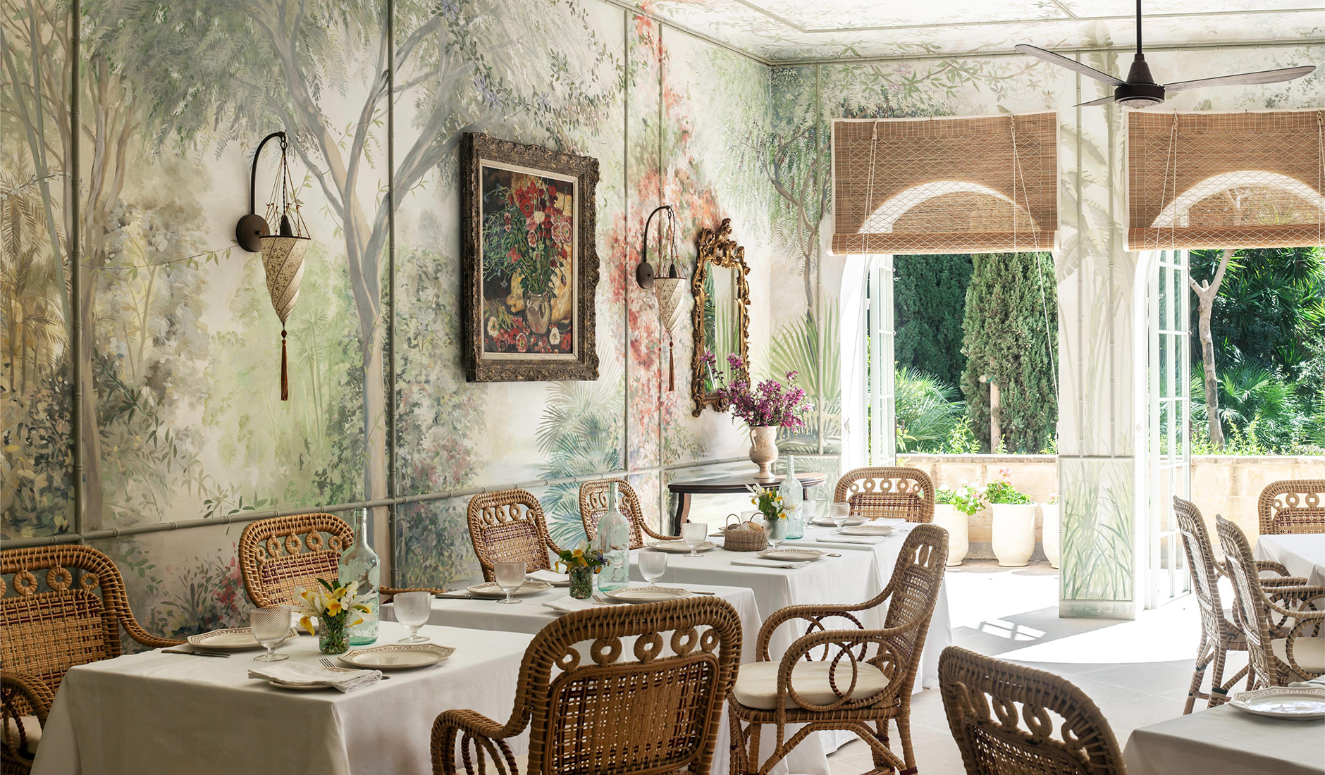 Frescoed dining room at Sirocco restaurant inside Casa Bonavita in Attard, Malta.