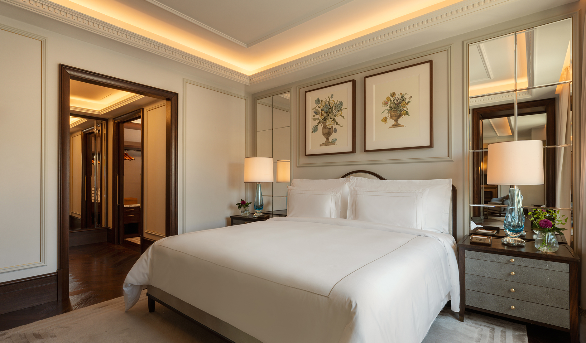 Deluxe room at Corinthia Rome with elegant furnishings and a restrained contemporary palette
