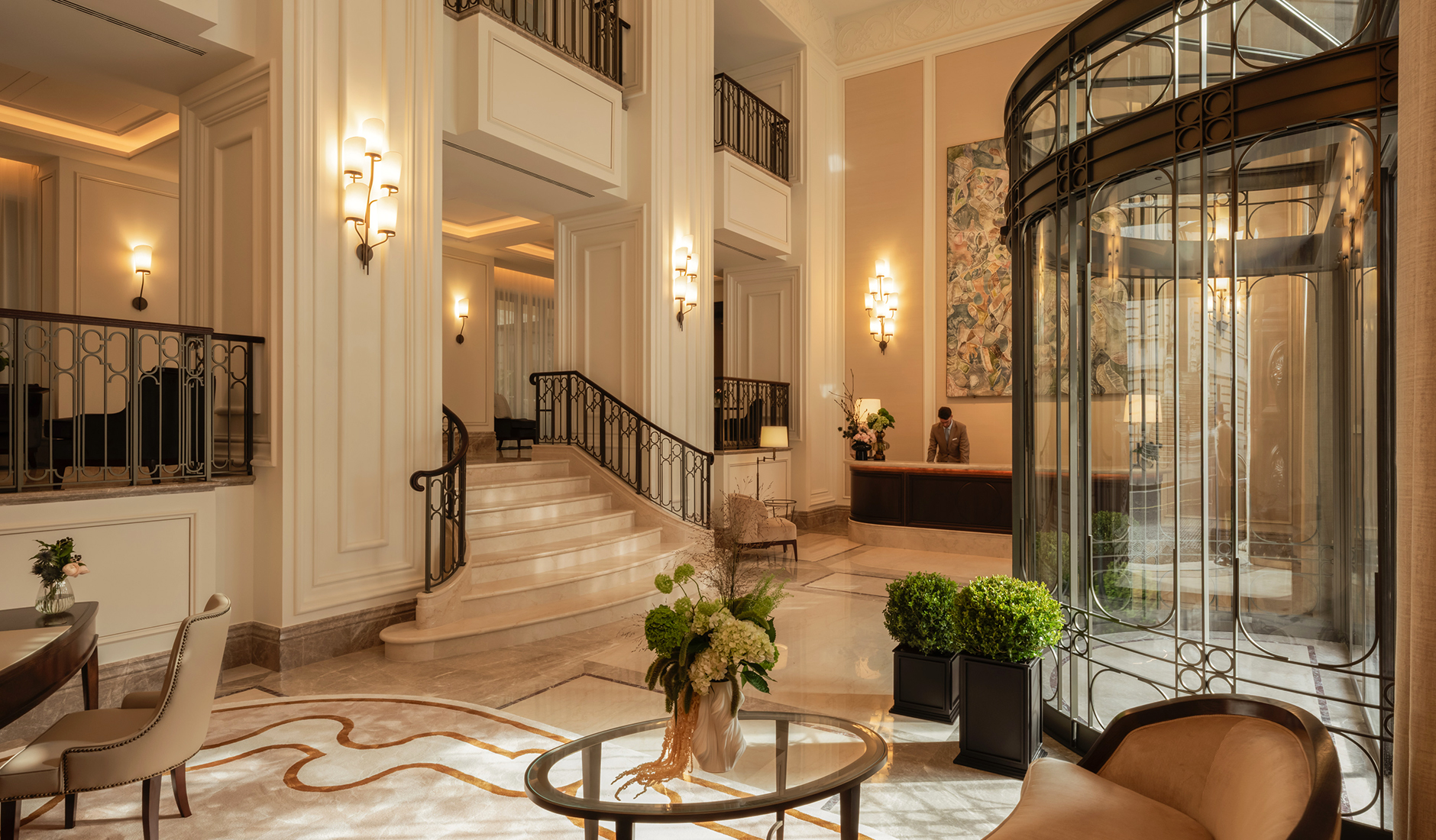 Restored architectural details inside Corinthia Rome, preserving the character of the original palazzo