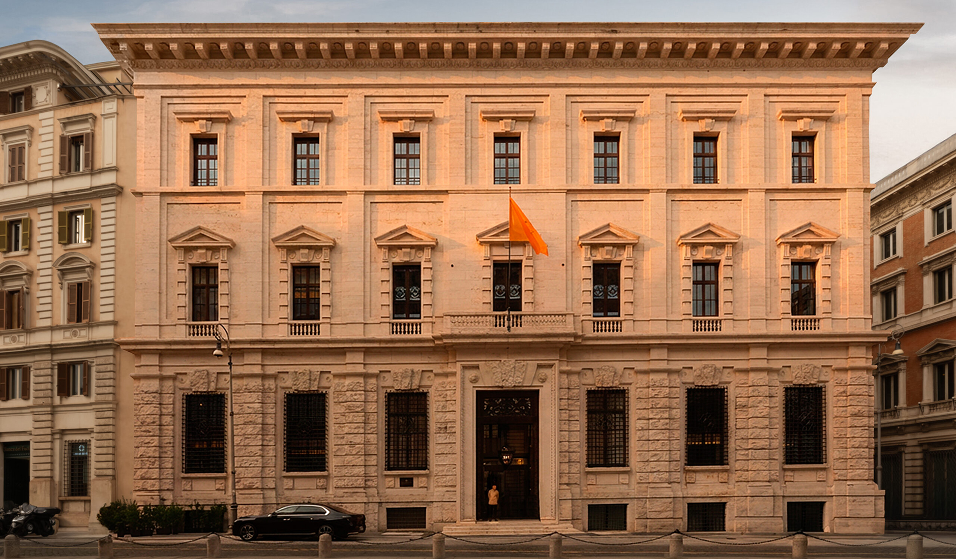 Exterior of Corinthia Rome, a luxury hotel housed in a restored neoclassical palazzo on Piazza del Parlamento