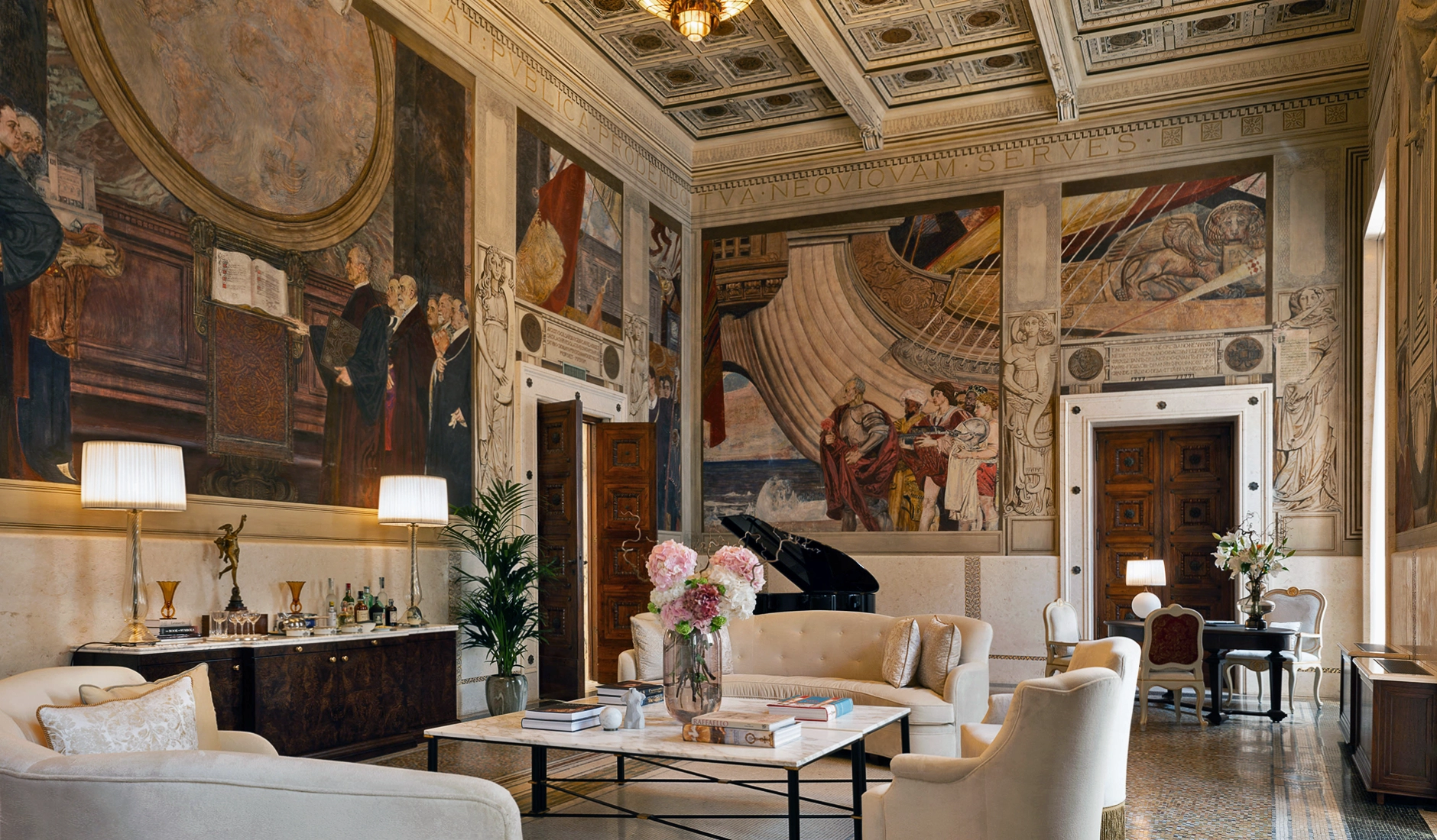 Theodoli Heritage Suite at Corinthia Rome, preserving original 1920s frescoes in the former Council Chamber