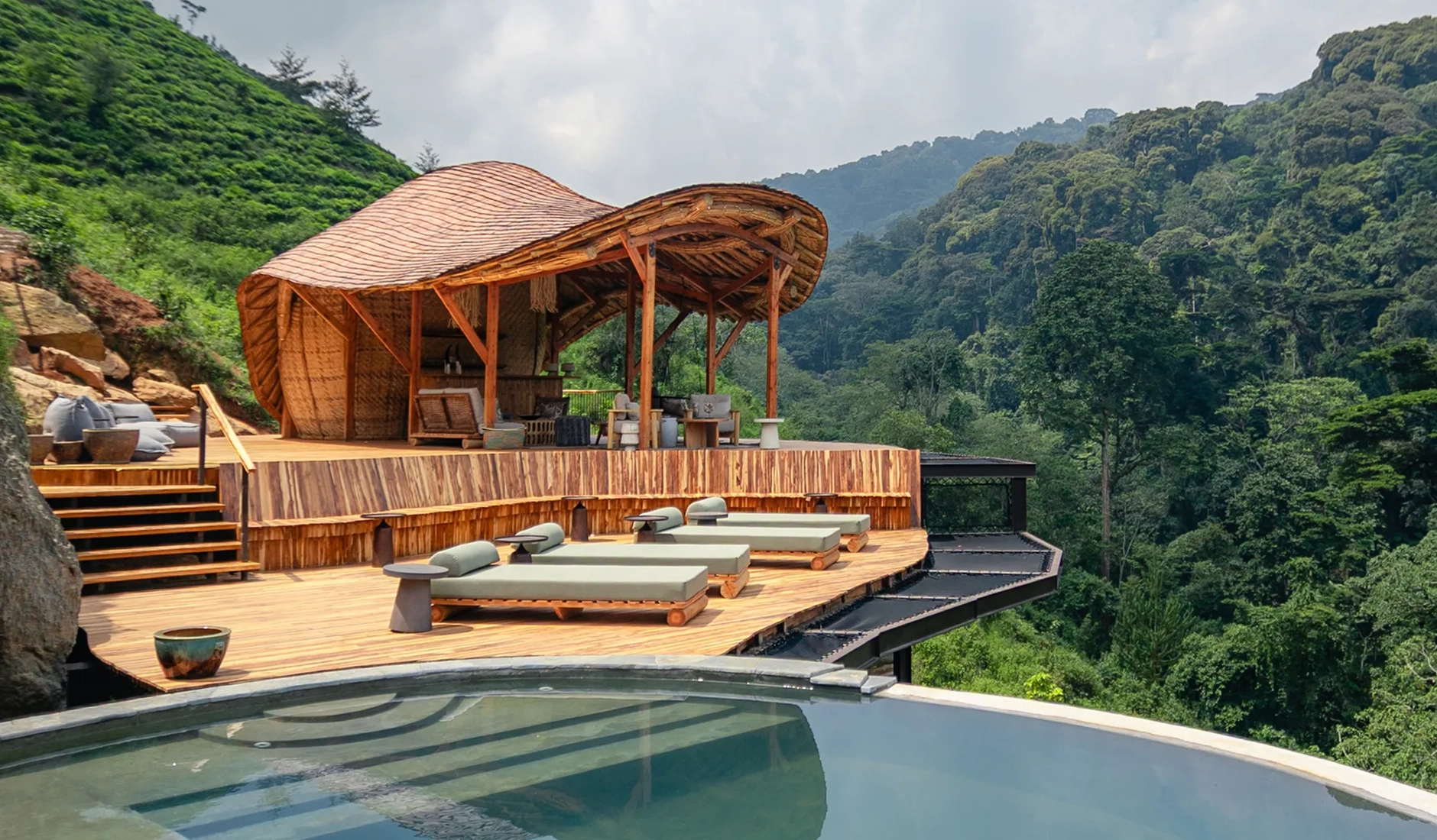 Forest views from the swimming pool at Erebero Hills in southwestern Uganda