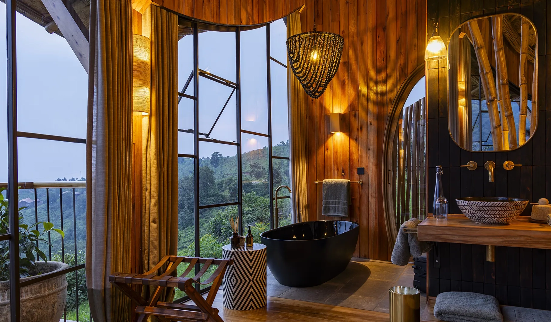 Natural materials and bamboo-inspired detailing in the interiors of Erebero Hills