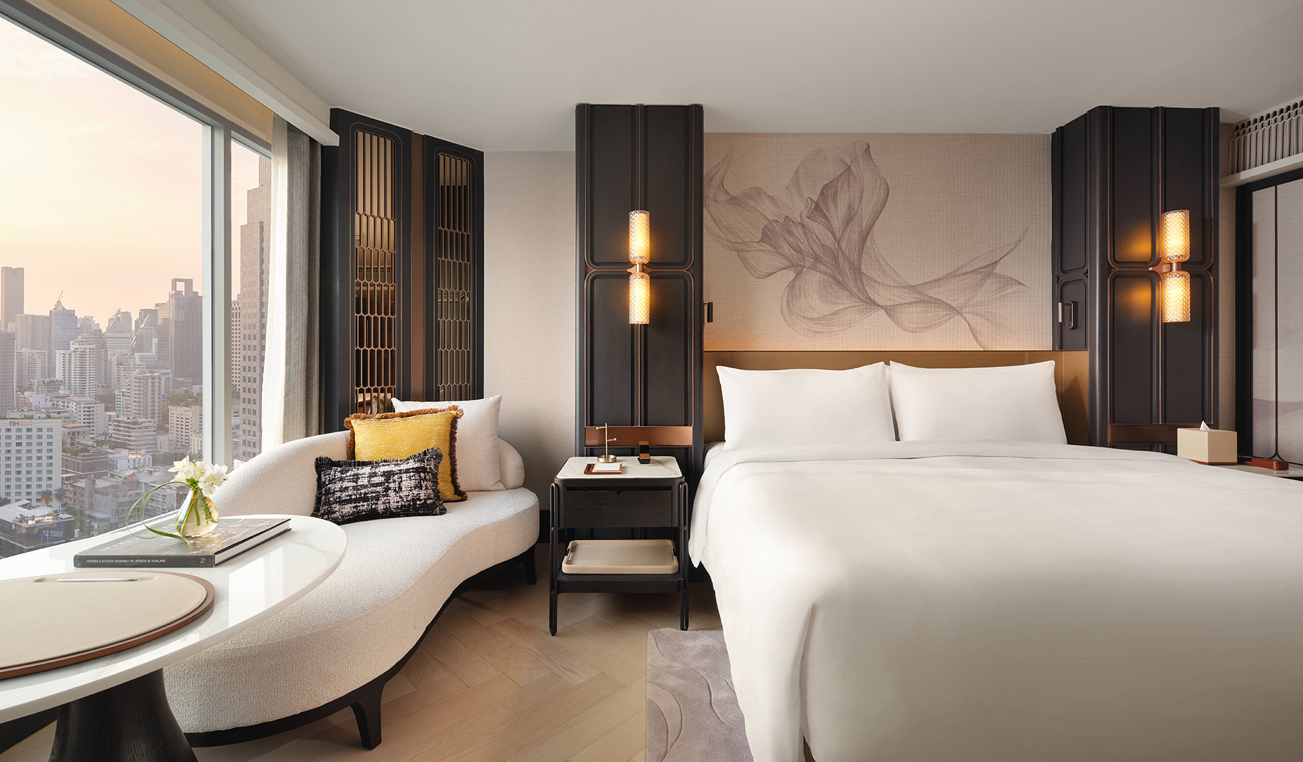 Fairmont King Room at Fairmont Bangkok Sukhumvit with a king-size bed and city views