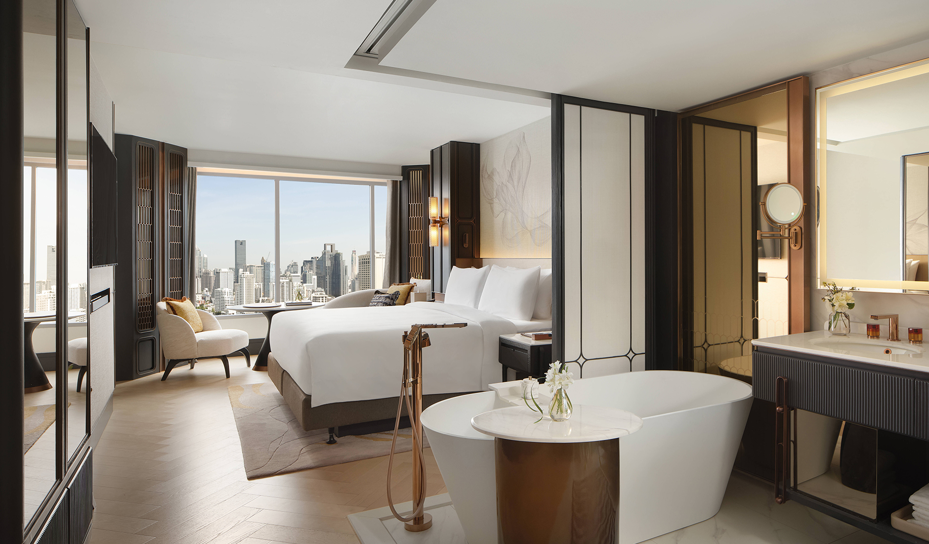 Contemporary bathroom in a guest room at Fairmont Bangkok Sukhumvit