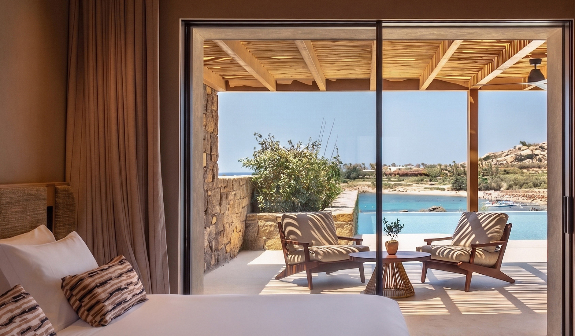 Inside a luxury suite at Fouquet’s Mykonos.
