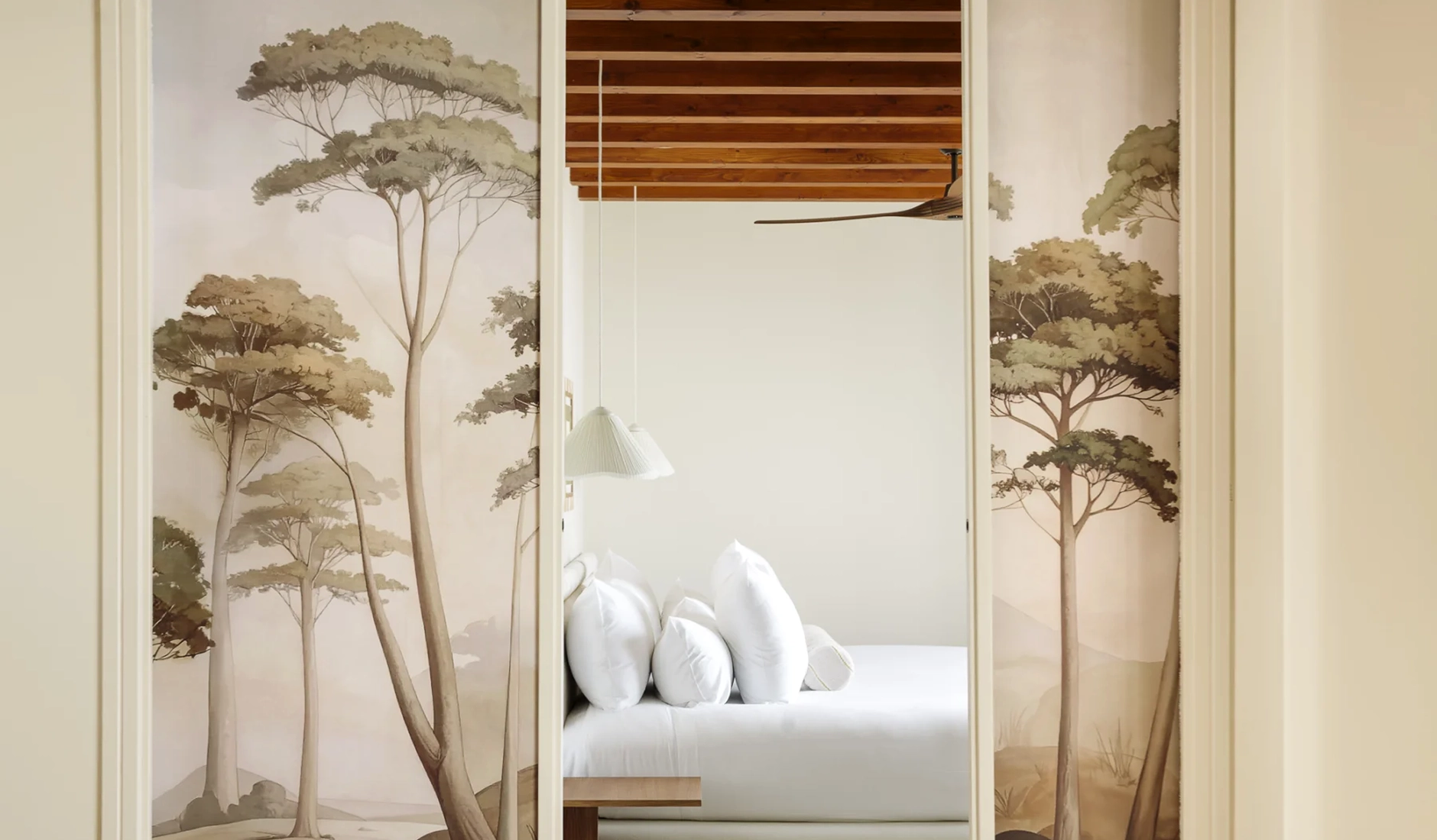 Interior details in a Gran Hotel Margalida suite, combining handcrafted finishes with contemporary Mediterranean design