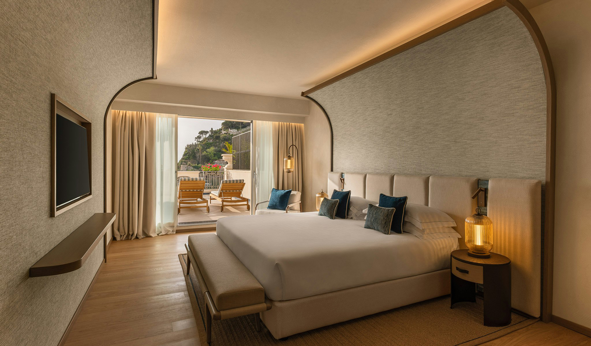 Suite interior at Mazzarò Sea Palace with Mediterranean-inspired design