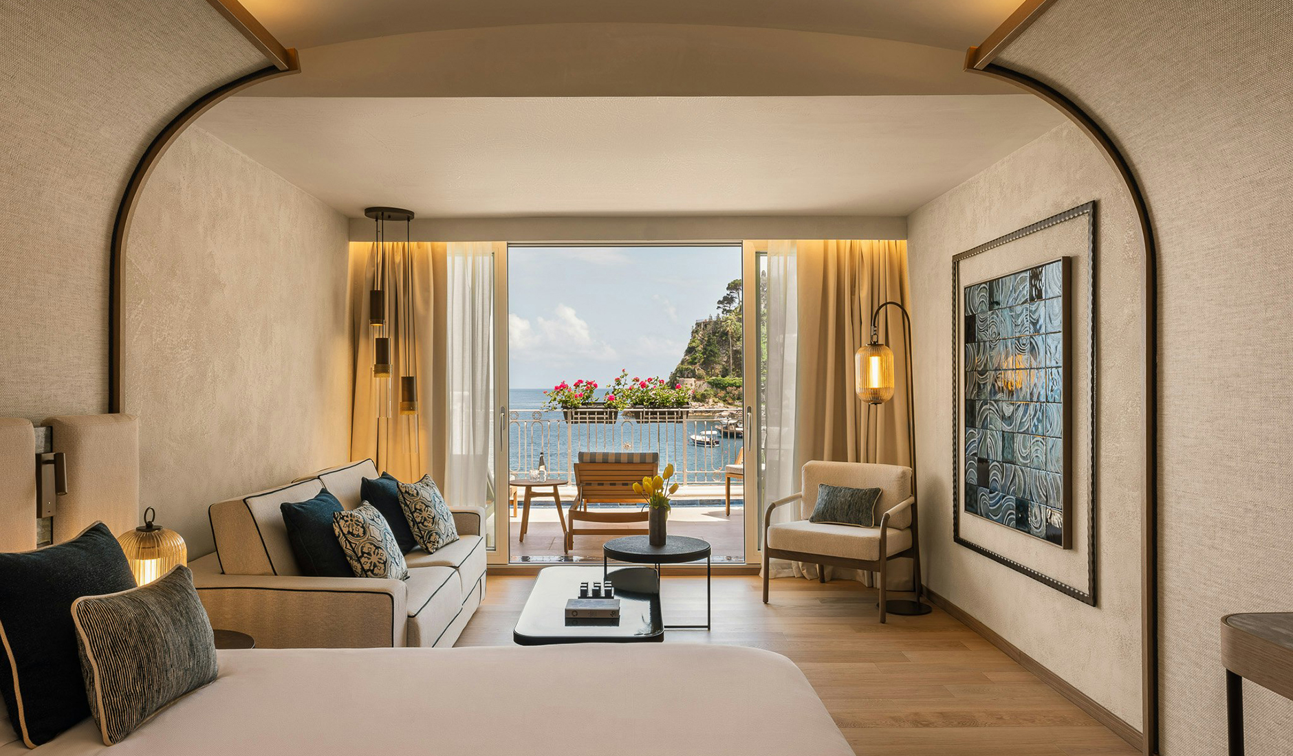 Guest room at Mazzarò Sea Palace with views of the Ionian Sea