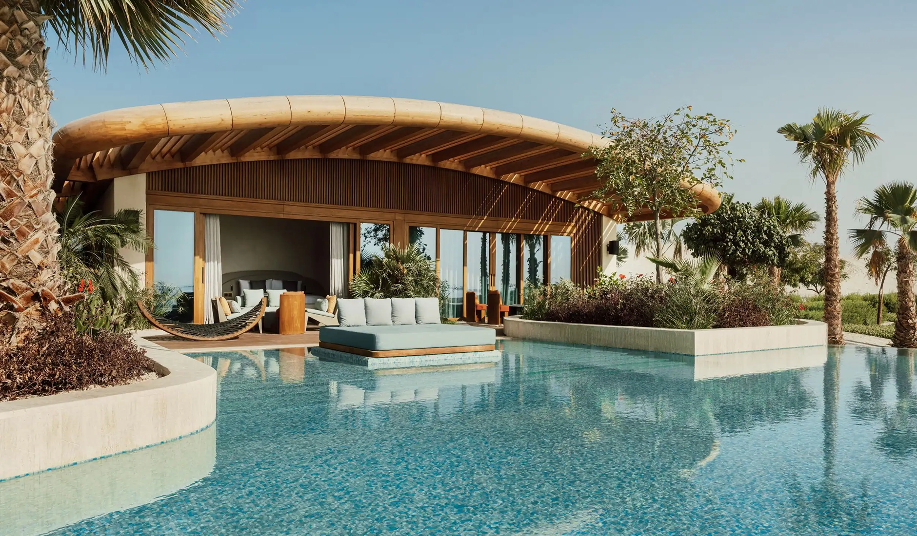Private swimming pool at a beachfront villa at Miraval The Red Sea on Shura Island