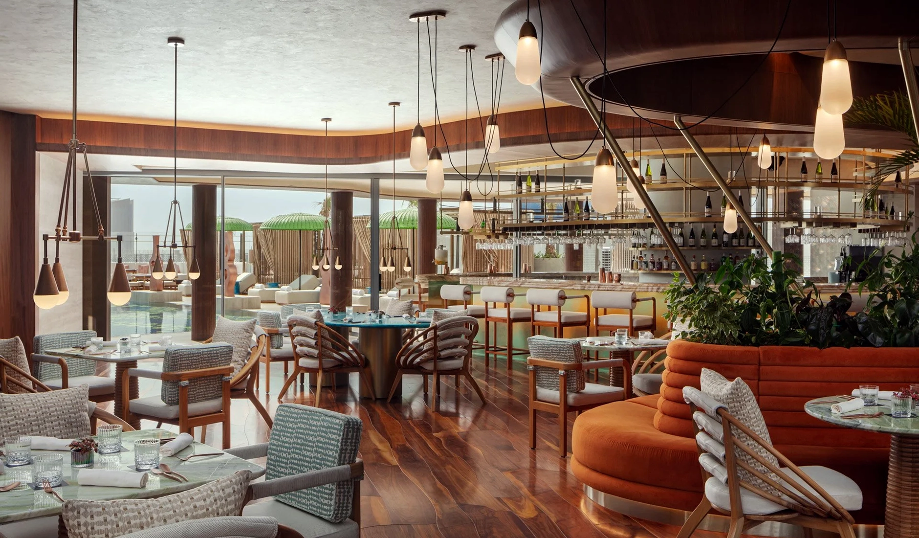 Contemporary interiors at W Riyadh – KAFD featuring geometric details and a refined material palette